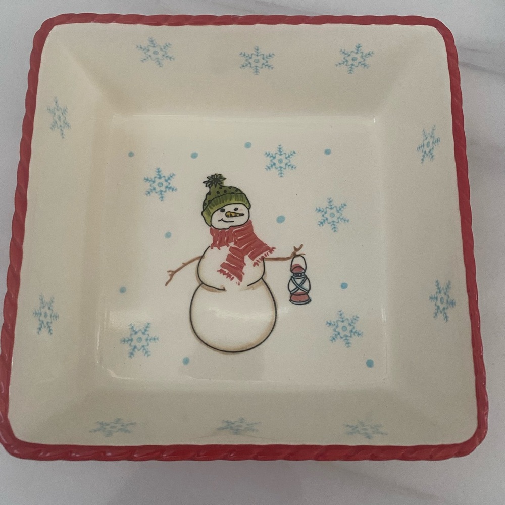 Grace Bake Shop Christmas Snowman Baking Dish 8 in Square Pre-Owned